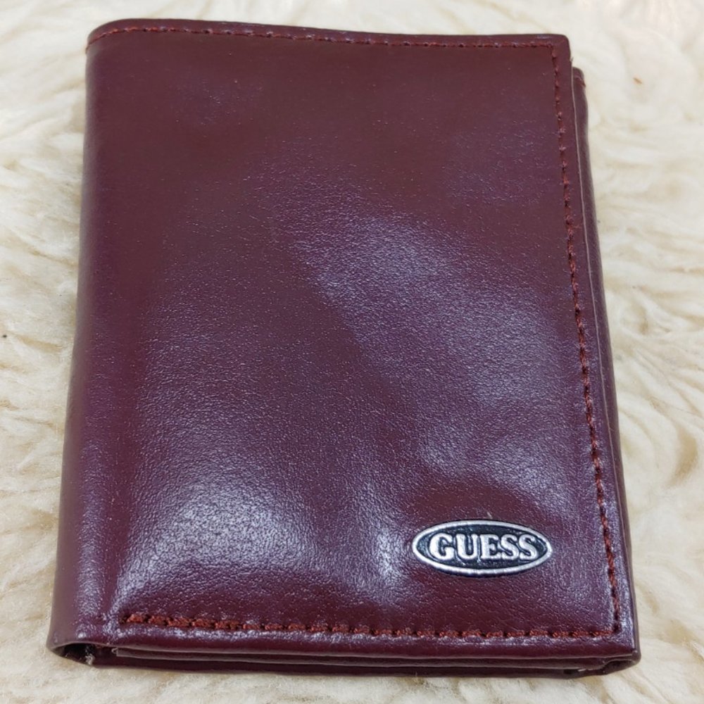 GUESS Tri-Fold Wallet Burgundy, genuine leather